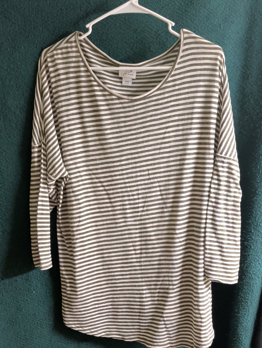 Jaclyn Smith Olive and White Striped Long-Sleeve Tee